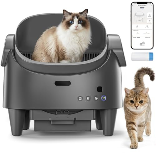 Selbstreinigende Katzentoilette Offen, Automatische Katzenklo Mit Geruchskontrolle -App & Sicherheitssensor, Anti Pinch, 15 Tage Selbstreinigendes, Für Mehrere Katzen Elektrisches Katzentoilette, Grau