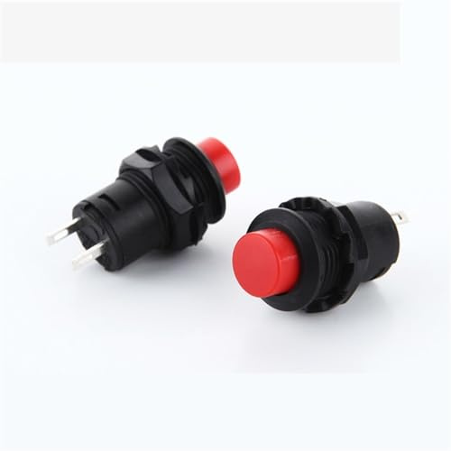 5 unids/lote interruptor de botón rojo momentáneo/autoblocante 12mm circular tamaño pequeño reinicio automático 2 pines interruptor eléctrico P21(Momentary)