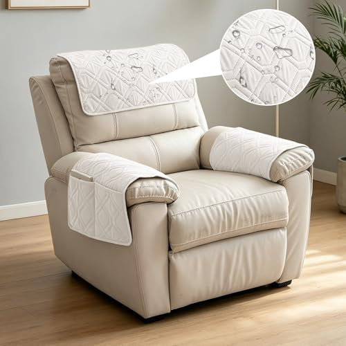 Yunlaishaocer 1-Sitzer Sesselschoner mit Taschen für Relaxsessel mit Armlehnen,Wasserdicht & rutschfeste Armlehnenschoner,Abnehmbarer Waschbar Sofaschoner,Sofa-Armbezug für Sofa