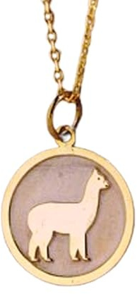 Collar con colgante de llama en relieve, delicado, hecho en plata de ley 925 con baño de oro, cadena de eslabones de 45 cm (18), dije redondo para joyería unisex hecha a mano | WW_EMBO_00684