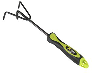 Xclou Kleingrubber in Schwarz, Grubber formgerechter Handgriff aus TPE, Gartenwerkzeug 3 Zinken, Hand-Kultivator pulverbeschichtet, wetterfeste Unkrauthacke