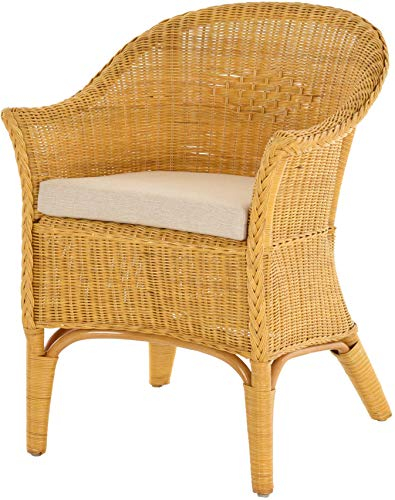 korb.outlet Rattan-Sessel Natur Esszimmersessel Korb-Sessel Rattanmöbel Rattansessel Rattanstuhl mit Armlehnen Lounge Flechtsessel (Honig-Gelb, mit Polster)