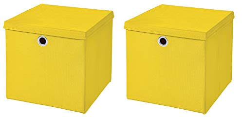 Stick&Shine 2X Aufbewahrungs Korb Gelb Faltbox 33 x 33 x 33 cm Regalkorb faltbar mit Deckel