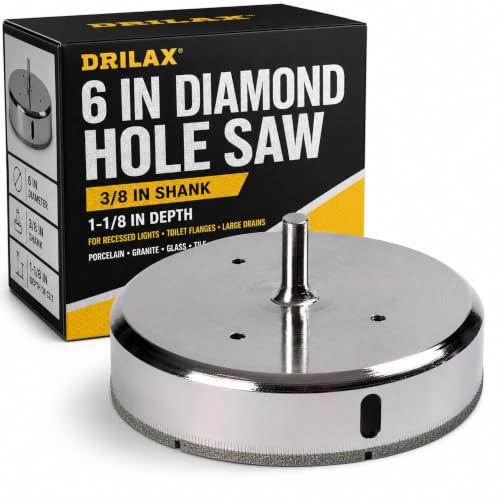 Drilax 150mm Diamond Hole Saw Drill Bit Tiles, Glass, Fish Tanks, Marble, Granite Countertop, Ceramic, Porcelain, Coated Core Bits Holesaw DIY Kitchen, Bathroom, Shower Drain 15 cm