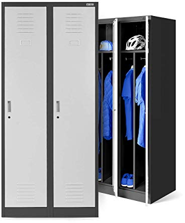 Jan Nowak Spind Schrank, Metallschrank, Schließfachschrank | 2 Abteile mit Kleiderstange, Trennwände, Lüftungsschlitze, 4 Kleiderhaken pro Abteil, Metall | 180 cm x 80 cm x 50 cm, Anthrazit/Weiß
