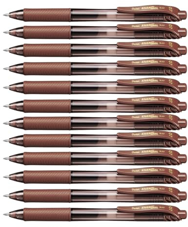 Pentel Energel X BL107, Lot de 12 Rollers encre gel rétractables, Pointe moyenne 0,7 mm, Marron
