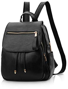 NICOLE&DORIS Mode Frauen Mini Rucksack Kunstleder Damen Umhängetasche Geldbörsen Mädchen Schwarz