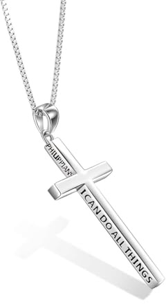 POPLYKE Kreuz Kette Damen Männer 925 Sterling Silber Geburtsstein Kette Philippians 4:13 Ich kann alle Dinge inspirierende Schmuck Männer 20+2''