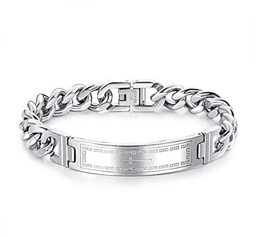 WANGLXTC Titan Stahl Armband, Persönlichkeit Herren Handgelenk Poliert Panzerkette, Exquisiter Schmuck Accessoire Geschenk, Silvery