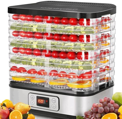 Food Dehydrator Machine, 400W 8 Trays Dehydrators for Food and Jerky with 72H Timer and 95-158℉ Temperature Control, BPA Free, Fruit Dehydrator for Fruit, Herbs, Meat, Veggies and Dog Treats, Upgraded