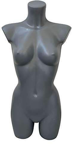 fella4stores Basic Damentorso 34/36 lang, vollgeformt & bruchsicher, Modepuppe Mannequin Schaufensterfigur aus PE-Kunststoff, selbststehend, ideal für Kleiderpräsentation & Dekoration, Grau