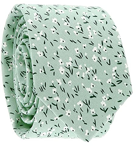Cravate Liberty Vert d'eau - Cravate Homme Vert menthe Fleurie - Coupe Slim Moderne - Mariage champetre à Fleurs - Cérémonie thème Floral
