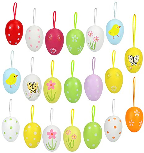 O-Kinee Ostereier Plastik, Plastik Eier Ostern, Ostereier Deko, Ostereier zum Aufhängen, Ostereier Kunststoff, Osterstrauchdeko, Ostereier aus Kunststoff mit Band, Größe: 6x4cm (20 Stück