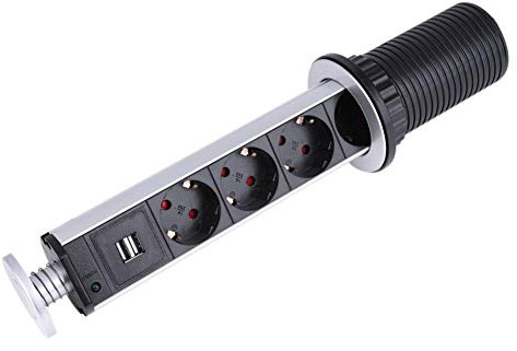 Presa da Tavolo Retrattile con 4 Prese di Corrente e USB, per Piano di Lavoro e Ufficio