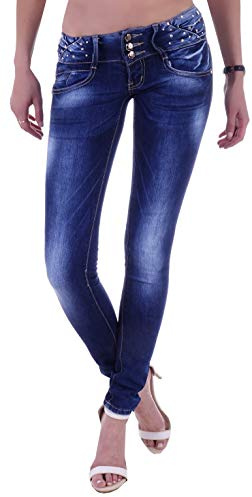Damen Hüftjeans Röhrenjeans Skinny Jeans blau Damenjeans Damen-Hose-n Jeans-Hose-n Röhre-n Hüft-Hose-n Niedrig-e-r Sehr Leib-Höhe Bund Stretchjeans Stretch-Hose-n Denim Dunkel-blau-e Gr Größe XXS 32