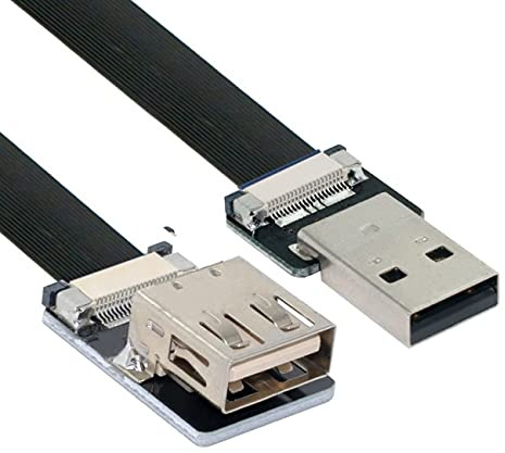 NFHK USB 2.0 Type-A Male to Female Extension Data Flat Slim FPC Cable for FPV & Disk & Scanner & Printer 100CM