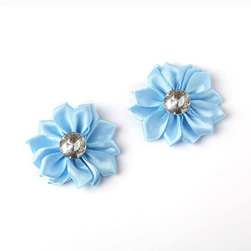 20 Stücke 4cm Strass Künstliche Satinband Blumen Blütenköpfe Blumenköpfe Kunstblumen Seidenblumen Applikationen für DIY Basteln Stirnband Haarschleifen Scrapbooking Hochzeit Party Home Deko,Blau