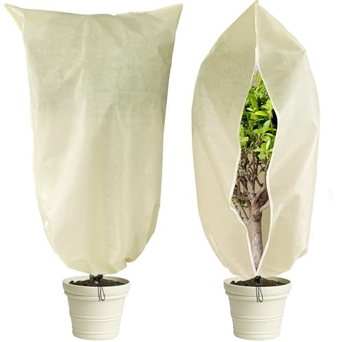 GIONAR 2 PCS Winter Plant Covers Freeze Protection-180x120cm Garden Fleece Bags Sacks - Rip Resistant Garden Frost Cloth Blanket Fleece Jacket with Zipper Drawstring for Plants