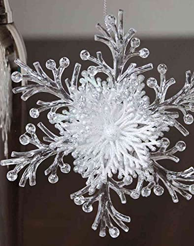 INNA-Glas Acryl Anhänger Schneeflocke BALADI, Glitzer, transparent-Silber-weiß, Ø15cm - Weihnachtsanhänger