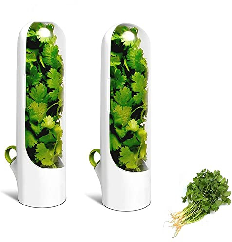 2PCS Conservador de Hierbas Frescas,Botella de Conservación de Verduras,Contenedor de Almacenamiento de Hierbas para Cilantro,Vaso De Almacenamiento De Botella De Vainilla,mantiene el verde fresco