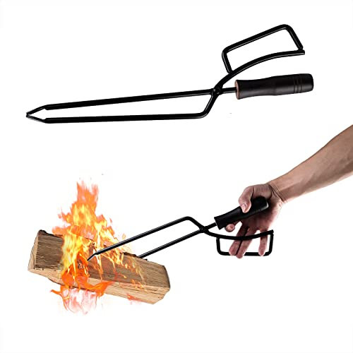 Brikettzange Kohlenzange Rostfrei Brennholzzange Grillzange: Metal Schwerlast Kohlenzange mit Holzgriff, Lange Kaminzange Feuerholzzange für Feuerstellen im Innenbereich Feuerstellen Lagerfeuer