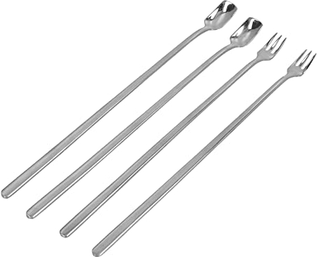 4pcs Petite cuillère à Dessert,cuillère à thé glacé à Long Manche,cuillère à café en Acier Inoxydable 304 cuillère à café et Fourchette à Long Manche avec cuillère à mélanger à tête carrée, longu