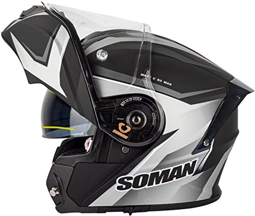 WYXAXNM Motorradhelm Klapphelm Integralhelm Fullface Helm Klappbar Modularer Motorrad Helm Sturzhelm mit Doppelvisier Sonnenblende DOT/ECE Zertifiziert für Damen Herren Erwachsene,Silver-4XL(67~68cm)