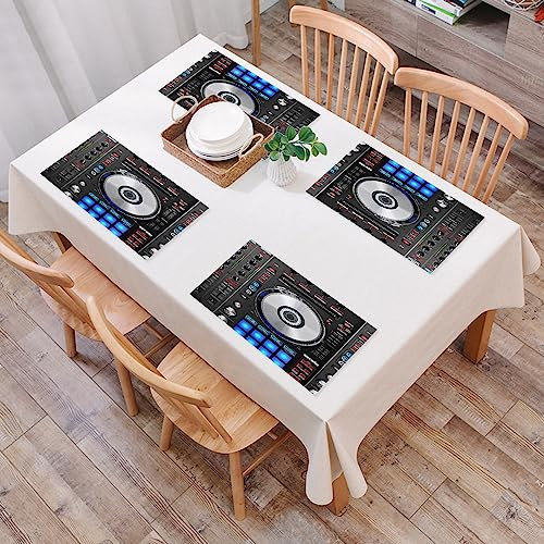 Platzset, Satz von 4 Platzsets,DJ Pioneer Muster 3D-Druck,Gewebte Vinyl-Tischsets, waschbare und langlebige Tischsets, Tischsets für den Innen- und Außenbereich