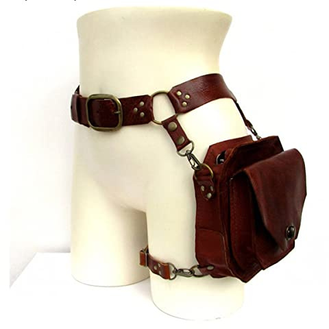 Mittelalterliche Lederring Gürteltasche Mit Nieten, Steampunk Cross-Leg-Tasche Für Damen, Verstellbare Umhängetasche, Reittasche Geeignet Für Rollenspiele Und Tägliche Reisen (Braun)