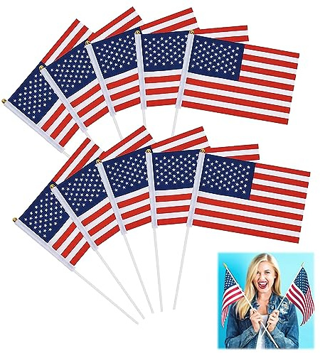 USA Stick Flagge,USA Flagge Banner,US Handheld Flagge,für Sportveranstaltungen Volkstrauertag und Nationale Feierlichkeiten,10 Stück (14X21cm)