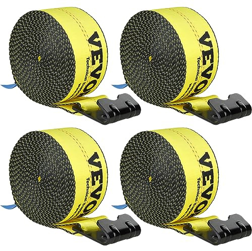 VEVOR Cinghie per verricello, 4 x 30', Capacità di carico 6000 libbre, Resistenza alla rottura 18000 libbre, Cinghie per camion con gancio piatto, soccorsi, salva alberi, giallo (confezione da 4)