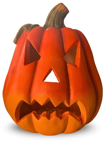 XXL Kürbis-Laterne als LED Halloween-Deko Set in 30x26 cm - Großer Keramik Jack-O-Lantern als Outdoor Grusel-Deko - Kürbis-Deko als innen Herbst-Deko und Draußen Garten-Deko