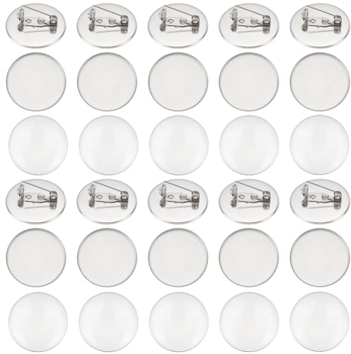 GOMAKERER 30 Sets Leere Broschen, 304 Blanko-Cabochon-Brosche-Basisfassungen Aus Edelstahl, Flache, Runde Broschennadel-Tabletts Mit Glas-Cabochons Für Die Herstellung von Hochzeitsschmuck