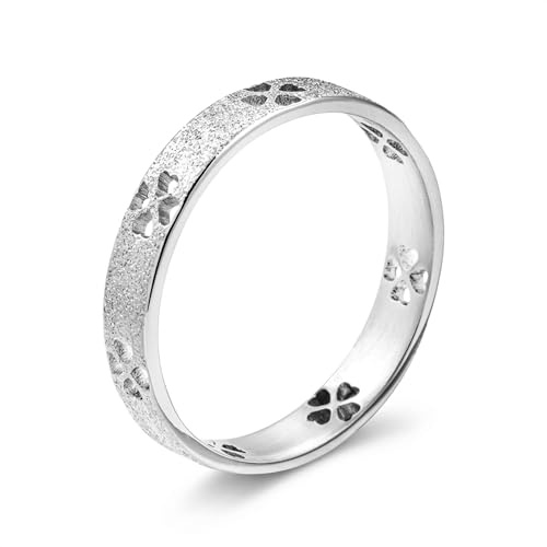 meditoys Edelstahlring mit Kleeblatt-Motiv, 6 mm breiter Fingerring, matt gebürstet, Damenring aus Edelstahl, Farbe: Silber, Größe: 69 (22.0), robust und kratzfest