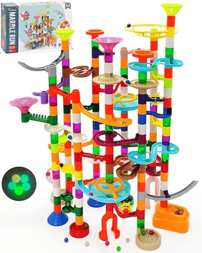 Ucradle Murmelbahn Leuchtend, 150pcs Kugelbahn für Kinder 3-12 Jahre, Kugelbahnen Marble Run, 90 Bahnelemente mit 30 Leuchtende Plastikmurmeln, pädagogische Geschenke für Jungen Mädchen