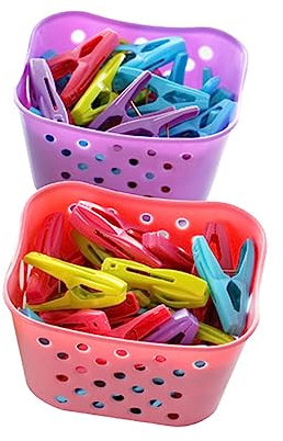 Amosfun 60pièces Clips à Linge Plastiques Windproof avec Bacs De Rangement Pinces pour Sèche-Linge Chaussettes Brassières Couleurs Aléatoires