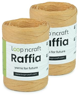 Raffia Papiergarn 2er-Set, Senffarbe, Loopncraft, 2 X 100g, Raffia Yarn, Natur Bastband