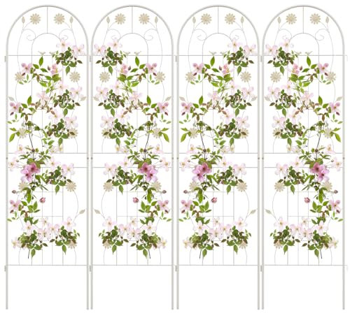 COSTWAY 2/4 Pack Garden Trellis, 180/220 x 50cm Galvanized Steel Trellis for Climbing Plants Rose Vines Cucumber Tomato, Rustproof Decorative Garden Fence Barrier Border (180 x 50cm, 4 Pack, White)