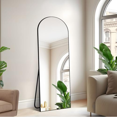 NIMURY Specchio da Terra, 161 x 52 cm Specchio ad Arco con Cornice in Alluminio Nero per Bagno, Camera da Letto, Ingresso e Corridoio