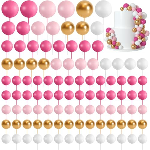 Morcheiong 114 Pcs Pink Balloon Cake Topper Balls and Picks for Birthday Party Wedding Anniversary Decorations