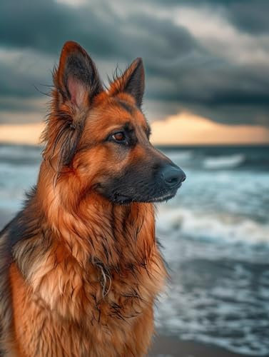 Diy Knüpfteppich Zum Selber Knüpfen Knüpfhaken-Set Mit Schäferhund-Tiermotiv，Hund Und Meer，Diy-Teppichherstellungsset Für Erwachsene，Kreuzstichset，Teppichherstellung，Handarbeit Für An 21x29in