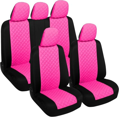 Rebeca Shop® Universale Autositzbezüge, Komplettset Vorder- und Rücksitze mit Reißverschluss und Kopfstützenbezügen A23 (Rosa/Schwarz)