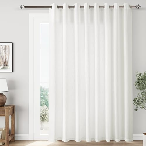 Off White Extra Wide 100 inch Linen Curtains for Living Room Divider Light Filtering Semi Sheer Patio Drapes for Sliding Door Coastal Decor Sunroom Floor to Ceiling Window Curtain Panels 100x84