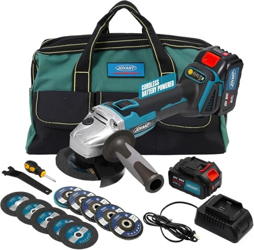 20V Akku-Winkelschleifer, 4 und 4-1/2 Elektro-Winkelschleifer-Kit mit 2x4.0Ah Batterien und Ladegerät, Griff, 8500RPM Power Grinder Brushless Motor zum Schneiden/Schärfen/Entfernen von Rost -JOVANT