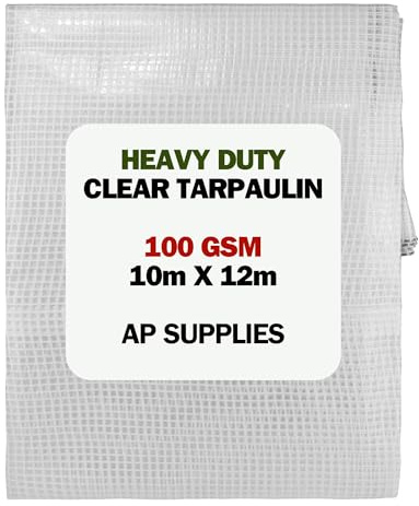 AP Supplies 100gsm Clear Tarpaulin 10m x 12m – M-Grade Reinforced Mesh with Eyelets – Transparent Waterproof Cover for Greenhouses, Outdoor Workspaces & Garden Protection