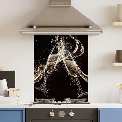 Toughened 6mm Glass Kitchen Splashback 60 x 75cm Champagne Flute Splash Polished Heat Resistant Back Splash for Cookers Hob