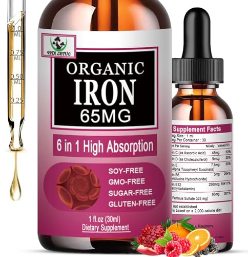 Vita letuo Iron Supplement for Women with Vitamin C,6-in-1 Liquid Supplement w/Vitamin B12,Vitamin B6,High Absorption Liquid Iron Drops for Red Blood Cells & Immune Support,Non-GMO, Gluten Free