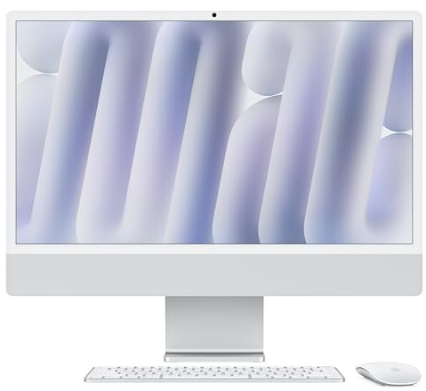 Apple iMac Computer desktop all-in-one: Chip M4, CPU 10-core e GPU 10-core: display Retina 24'', 16GB di memoria unificata, 512GB di archiviazione SSD, con accessori. Per iPhone/iPad; Argento