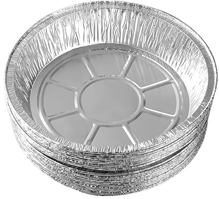 Kavolet 50 Platos Desechables de Papel de Aluminio de 9 Pulgadas, Moldes Redondos de Papel de Aluminio para Tartas, para Freidoras de Aire, Hornear, Cocinar, Almacenar, Asar con Rizo (8