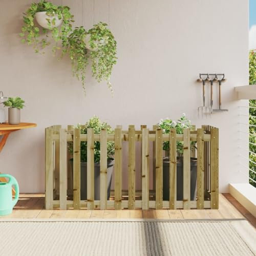 Somanki Hochbeet Lattenzaun-Design 150x50x70 cm Kiefernholz Imprägniert, Palettenrahmen, Hochteich, Gemüsebeet, Kräuterregal Balkon, Blumenbeet, Kräuterspirale, Tomatenbeet, Pflanzhochbeet - 832501